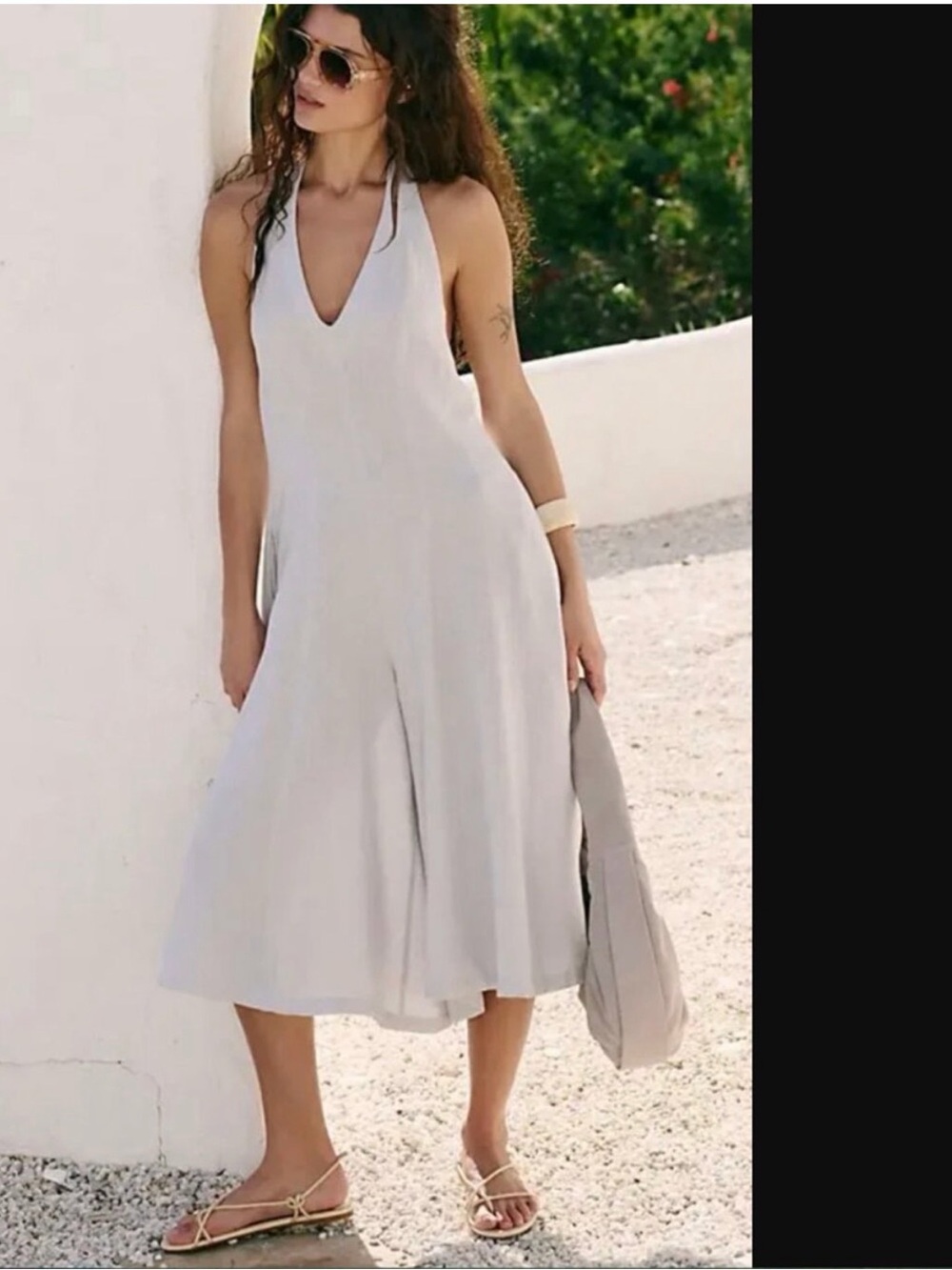Free People Free-est Light Gray Halter V-Neck Midi Jumpsuit, Size XS TP